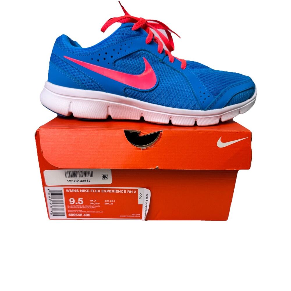 Nike Flex Experience RN 2 Women’s 9.5 Hero Blue Atomic Pink Running Shoes NIB
